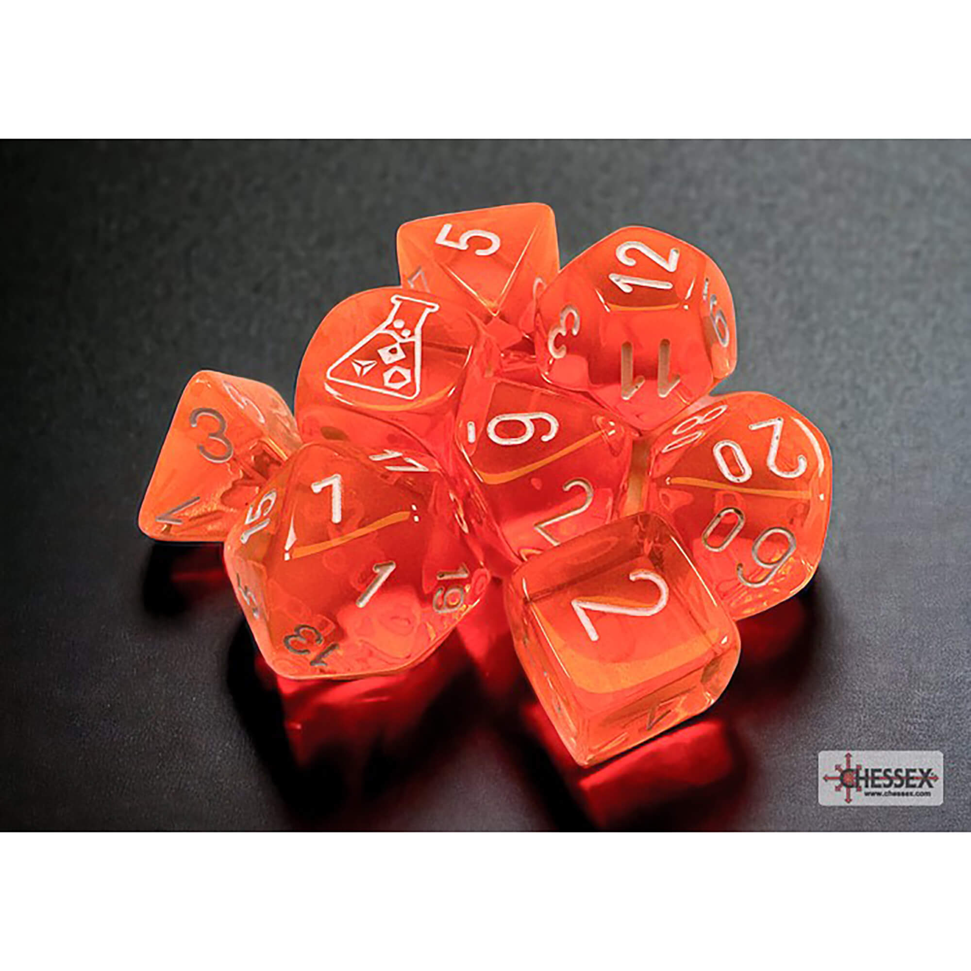 Chessex Lab Wave 7 sada kostek neon oranžová 8ks