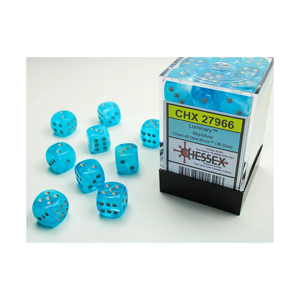 Chessex Luminary D6 CHX27966 sada kostek 36ks Sky Silver 12mm