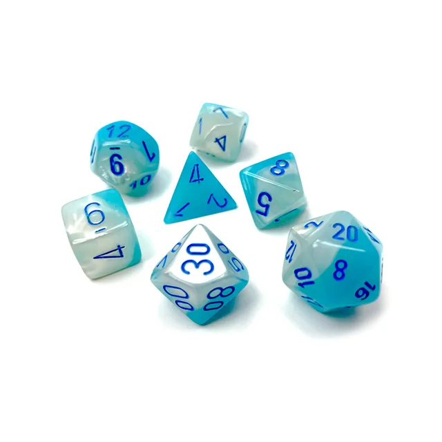 Chessex Gemini Pearl Turquoise White Blue sada kostek 7ks