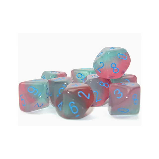 Chessex Gemini Gel Green-Pink D10 sada kostek 10 ks