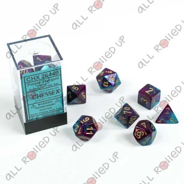 Chessex Gemini Purple-Teal Gold sada kostek 7ks lesklé