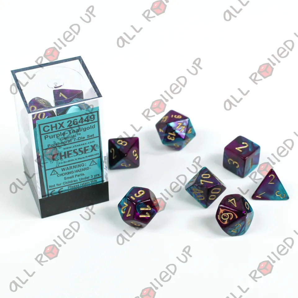 Chessex Gemini Purple-Teal Gold sada kostek 7ks lesklé