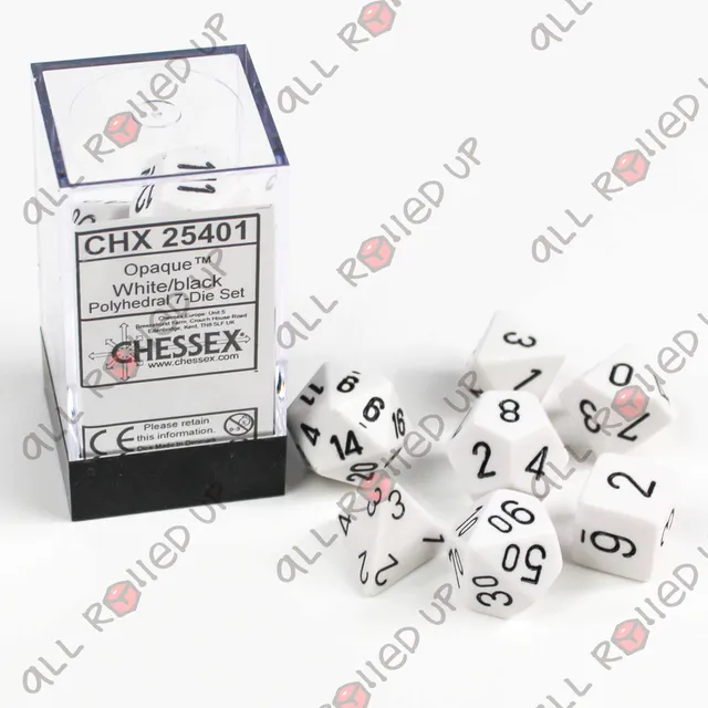 Chessex Opaque CHX25401 sada kostek bílo-černá 7 ks neprůhledná