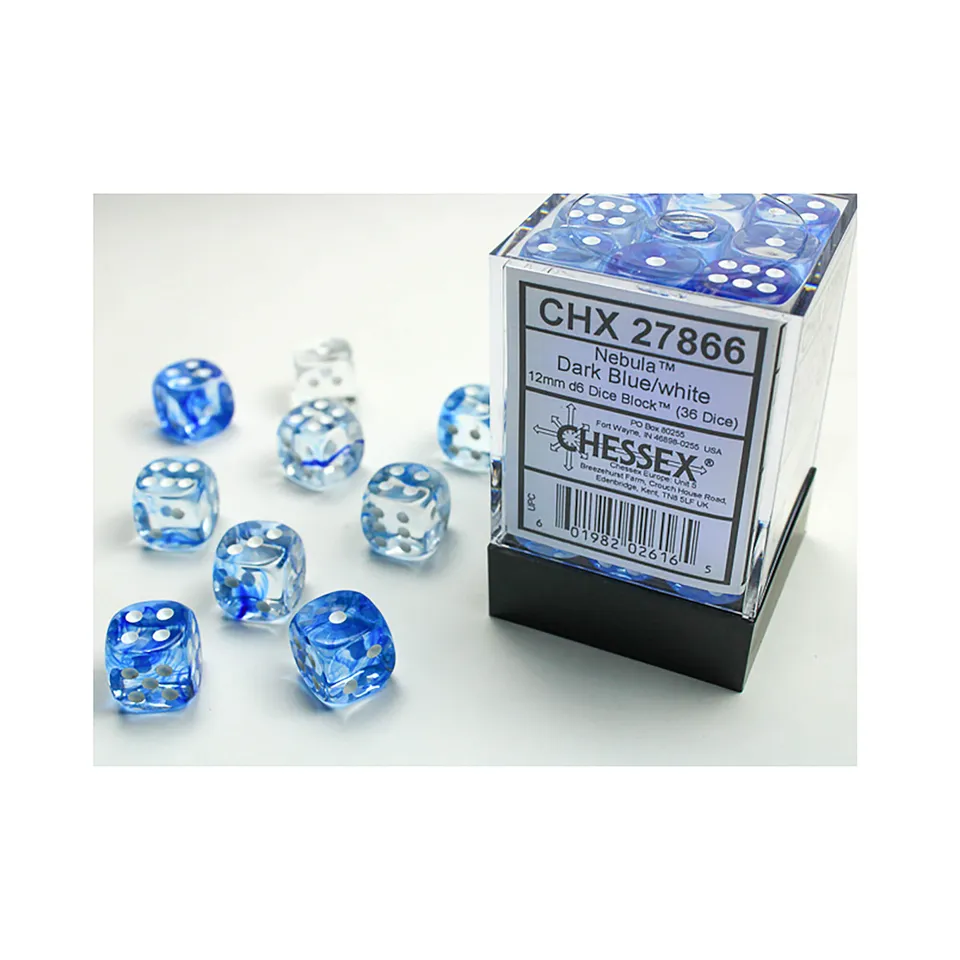 Chessex Nebula sada kostek D6 36x 12mm Dark Blue/white
