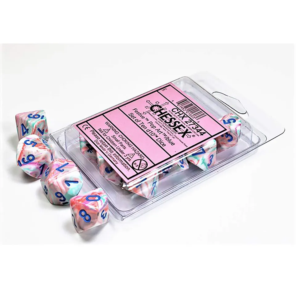 Chessex Festive Pop Art Blue sada kostek D10 10 ks