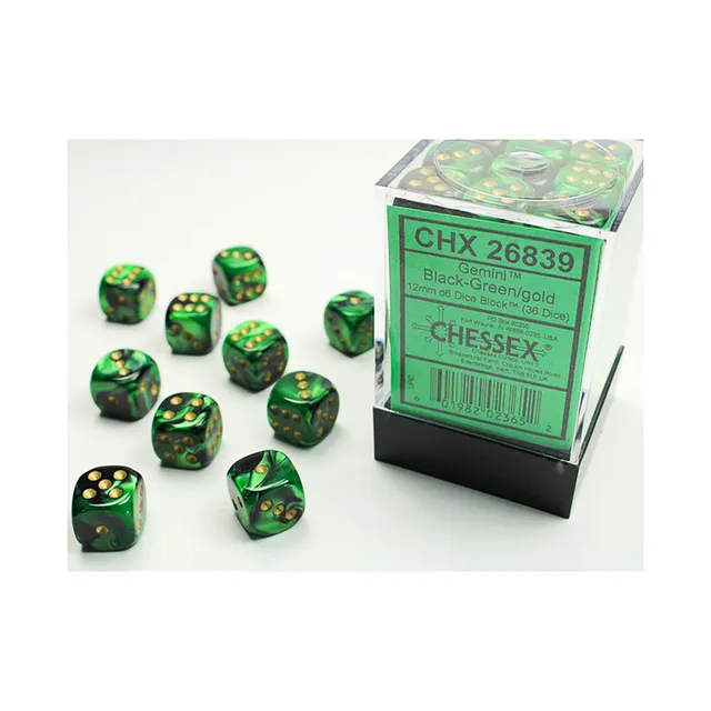 Chessex Gemini Black-Green sada d6 kostek 36 ks