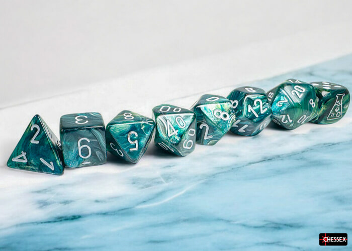 Chessex Lab Dice Wave 9 sada kostek 7+1 Neptune