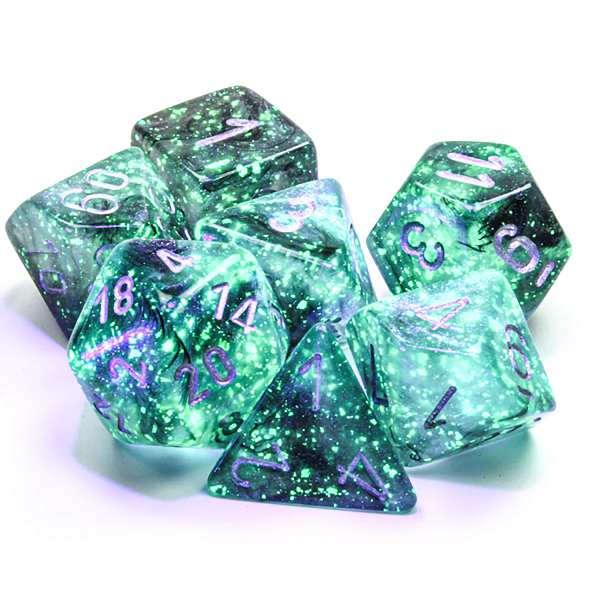 Chessex Borealis Light Smoke sada kostek 7 ks svítící