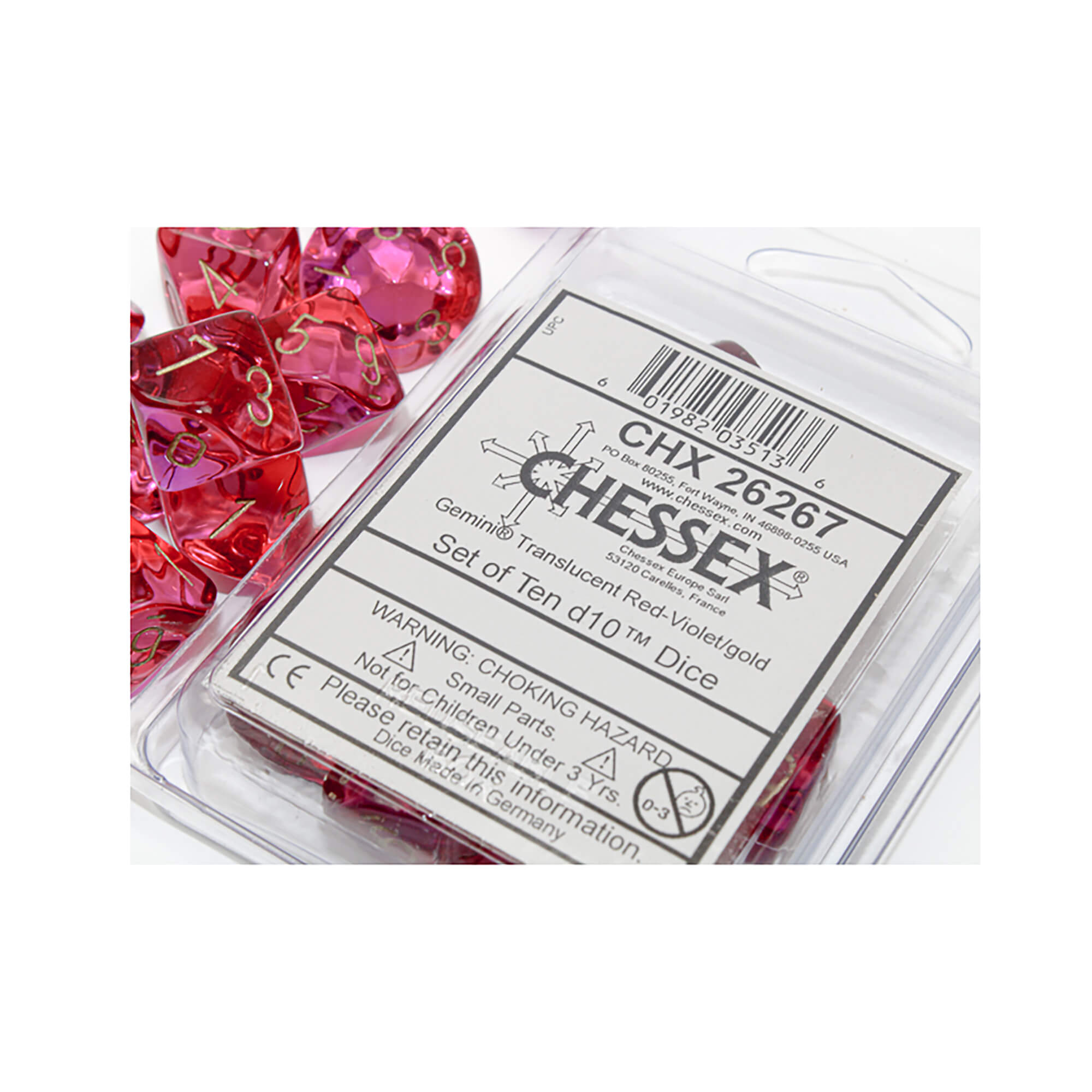 Chessex Gemini CHX26267 sada kostek D10 10 ks červeno-fialová