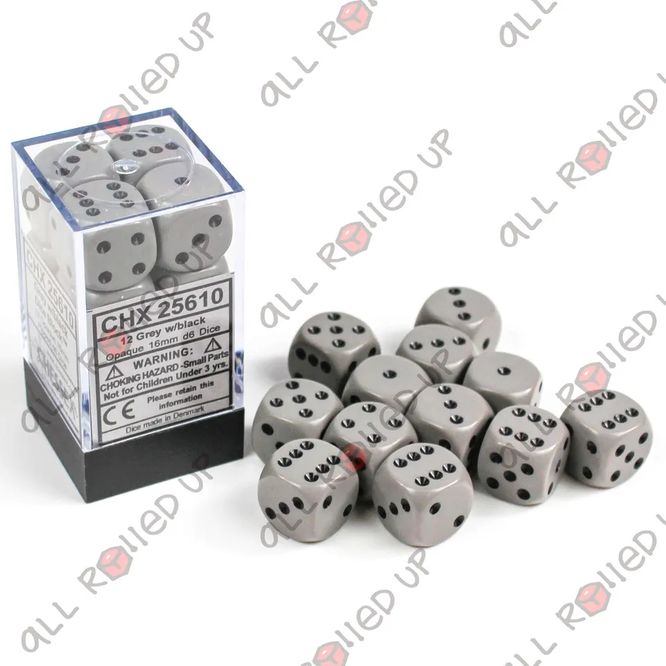Chessex Opaque CHX25610 sada kostek D6 šedá 12 ks