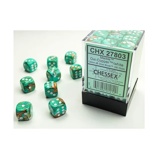 Chessex Marble D6 kostky 36x12 mm Oxi-copper White mramor