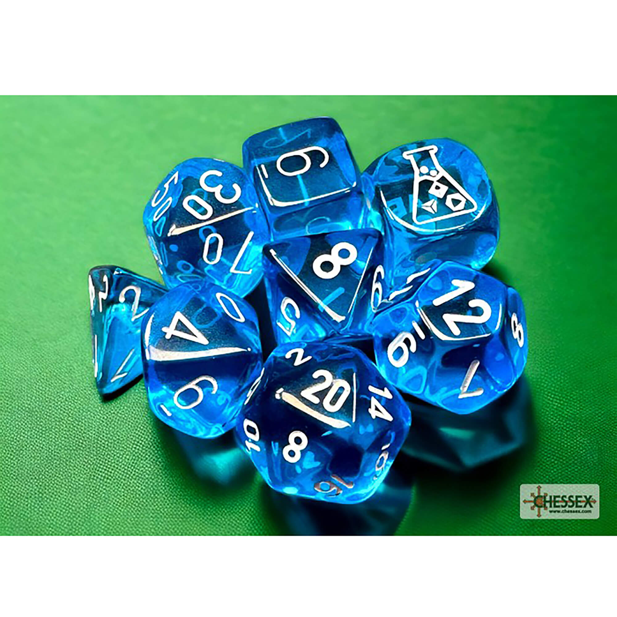 Chessex Lab Wave 7 Translucent Tropical Blue sada 8 kostek