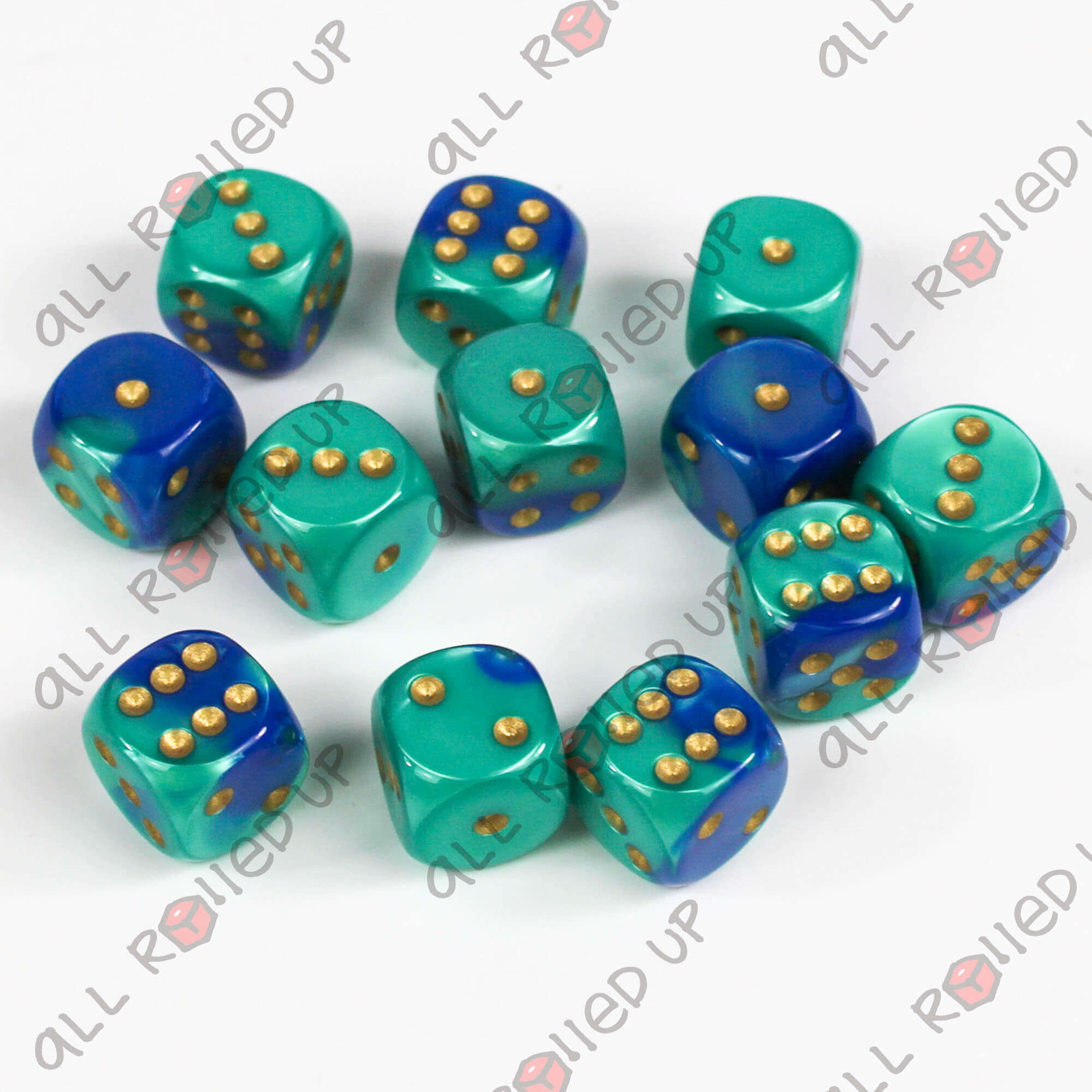 Chessex Gemini Blue-Teal Gold sada kostek D6 12 ks 16mm