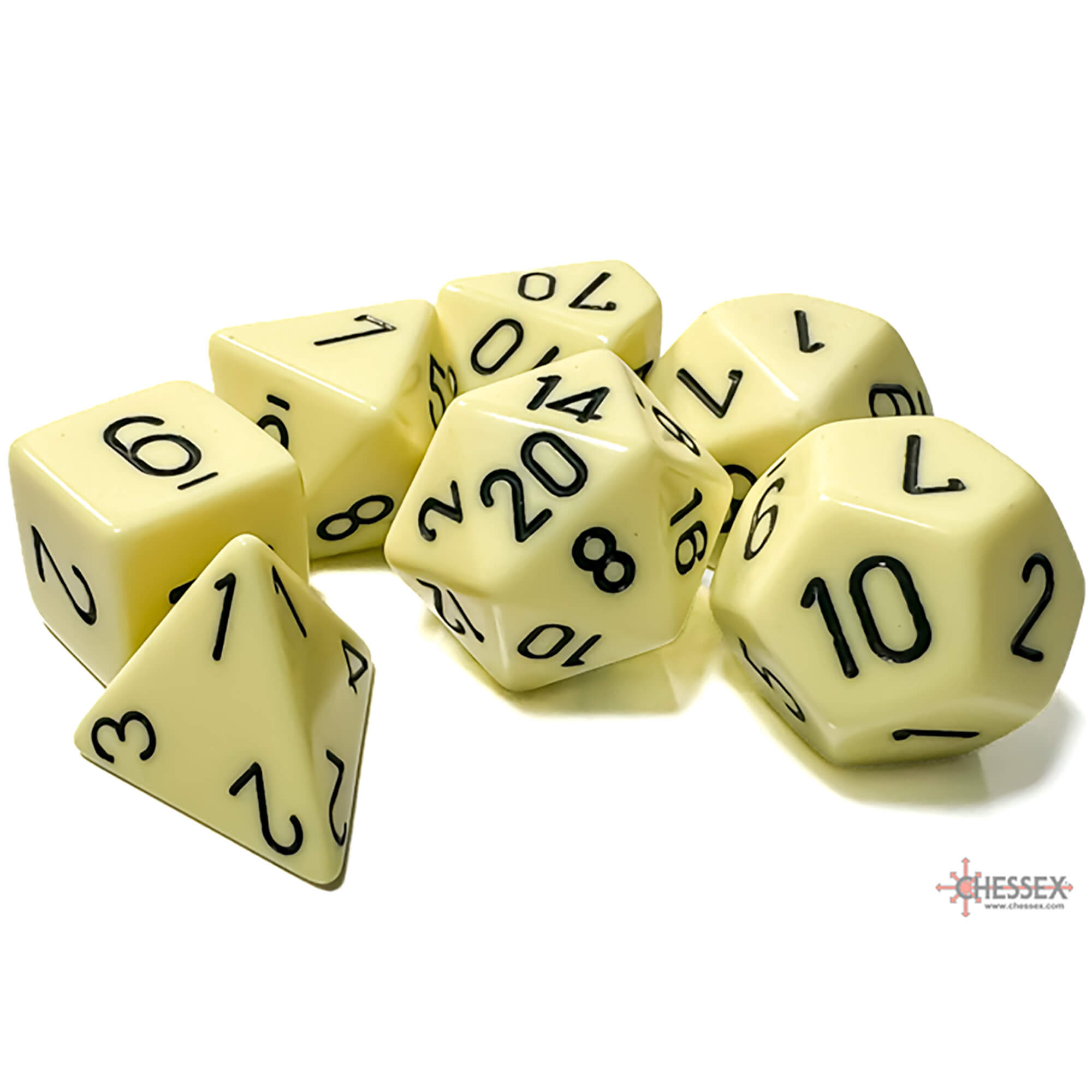Chessex Opaque Pastel Yellow Black sada kostek 7 ks