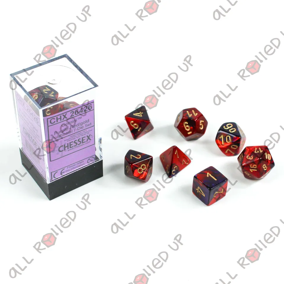 Chessex Gemini Purple-Red Gold sada kostek 7 ks