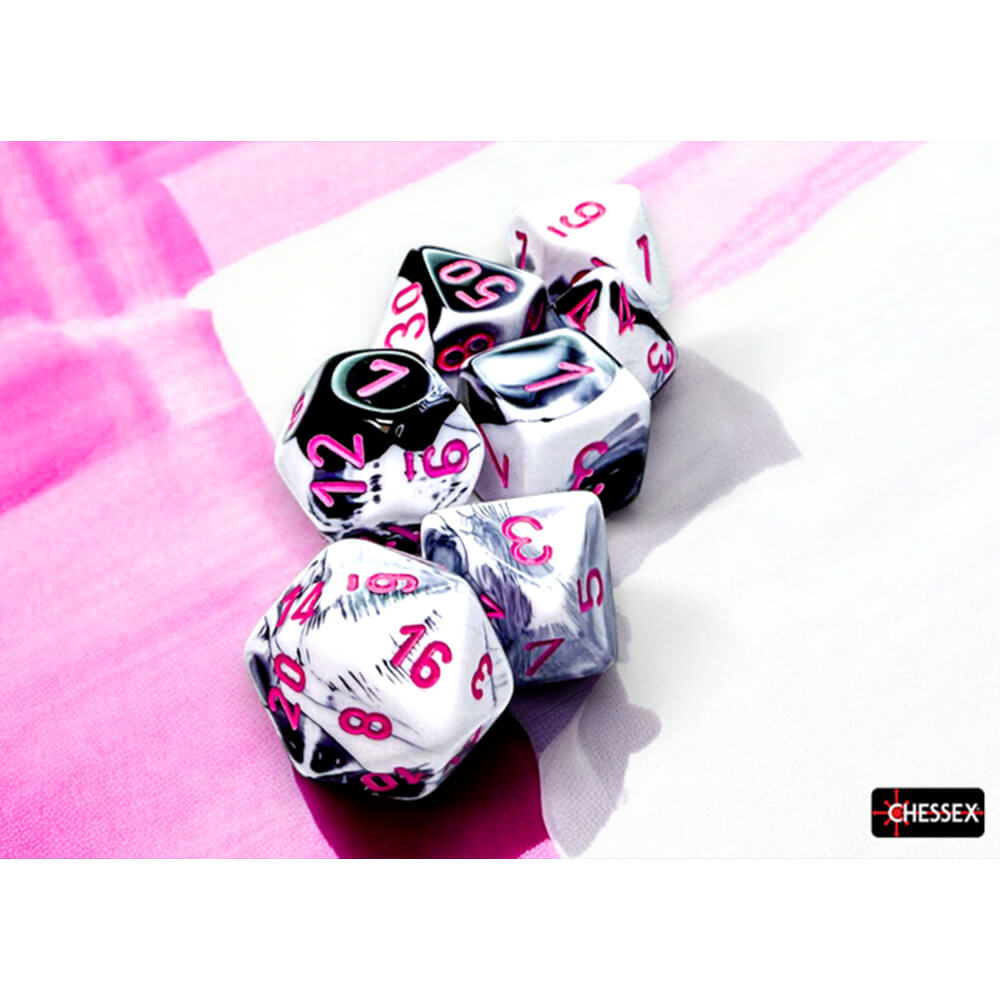 Chessex Gemini Black-White/Pink sada kostek 7ks dvoubarevná