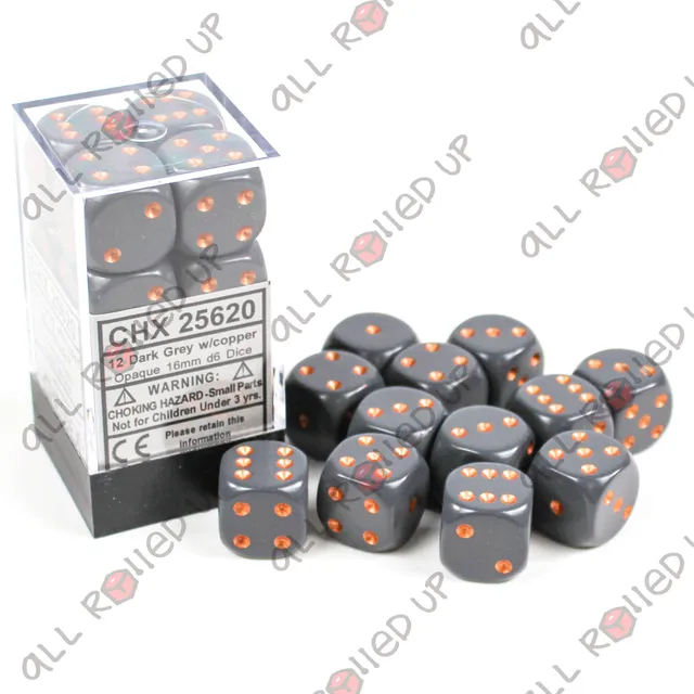 Chessex Opaque sada kostek D6 12 ks 16 mm šedá