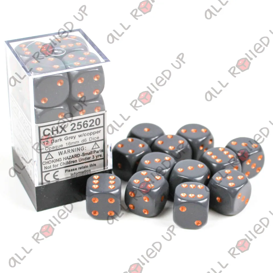 Chessex Opaque sada kostek D6 12 ks 16 mm šedá