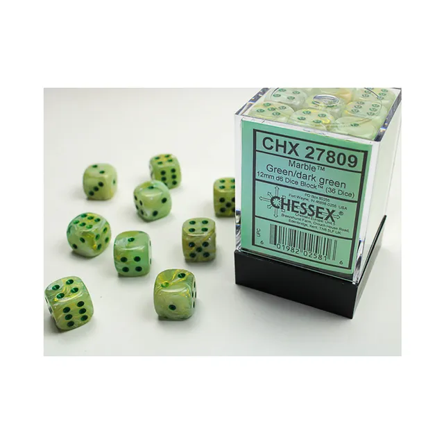 Chessex Marble Green sada kostek D6 36 ks 12mm
