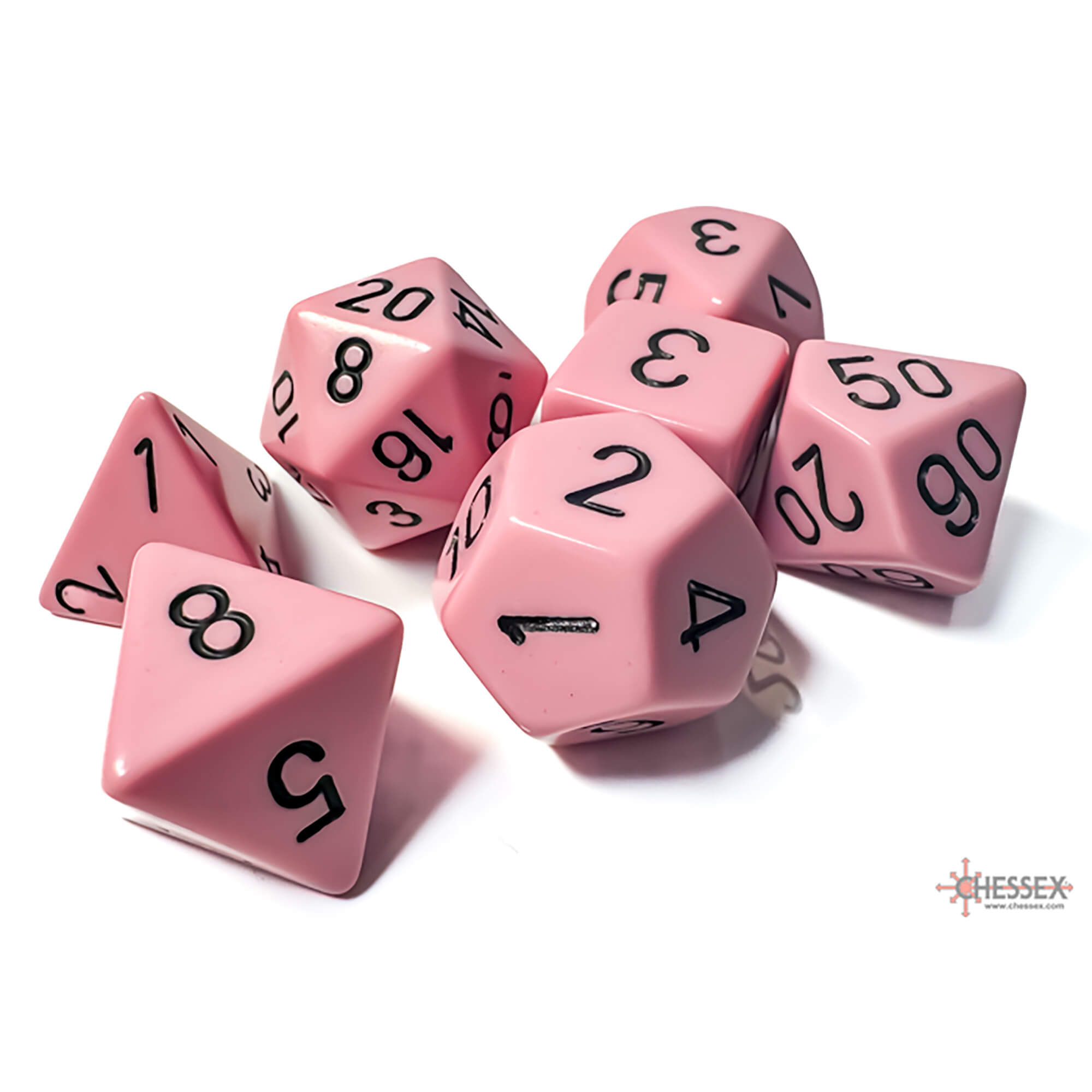 Chessex Opaque Pastel Pink sada kostek 7ks polyedrická
