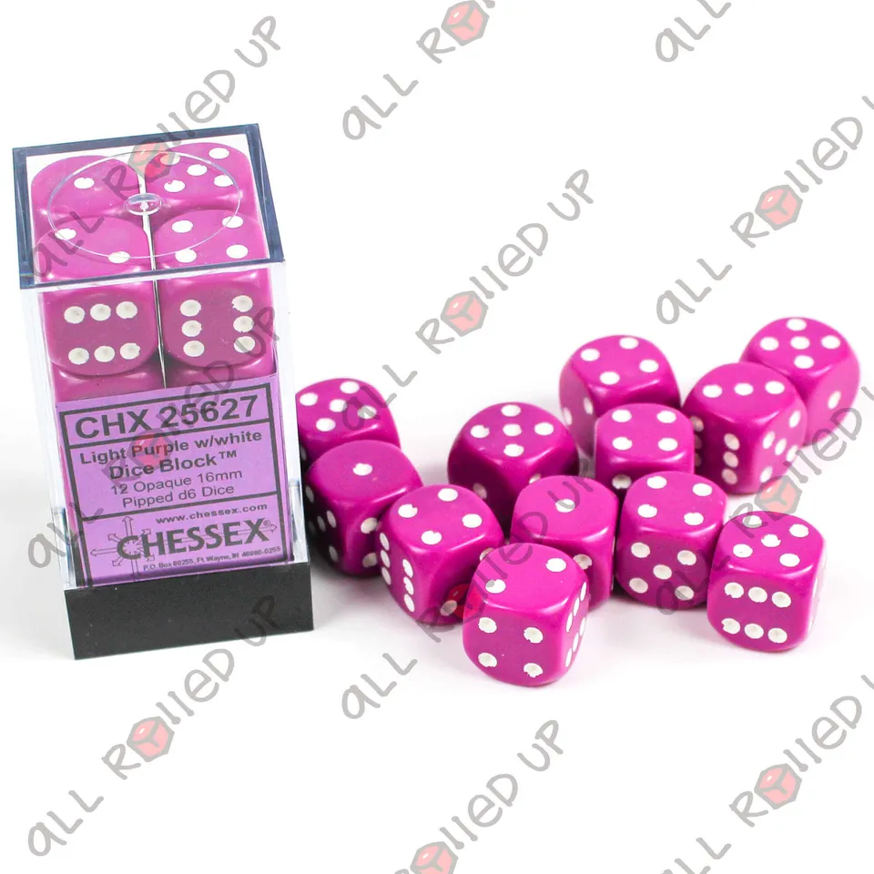Chessex Opaque CHX25627 sada kostek D6 12 ks světle fialová