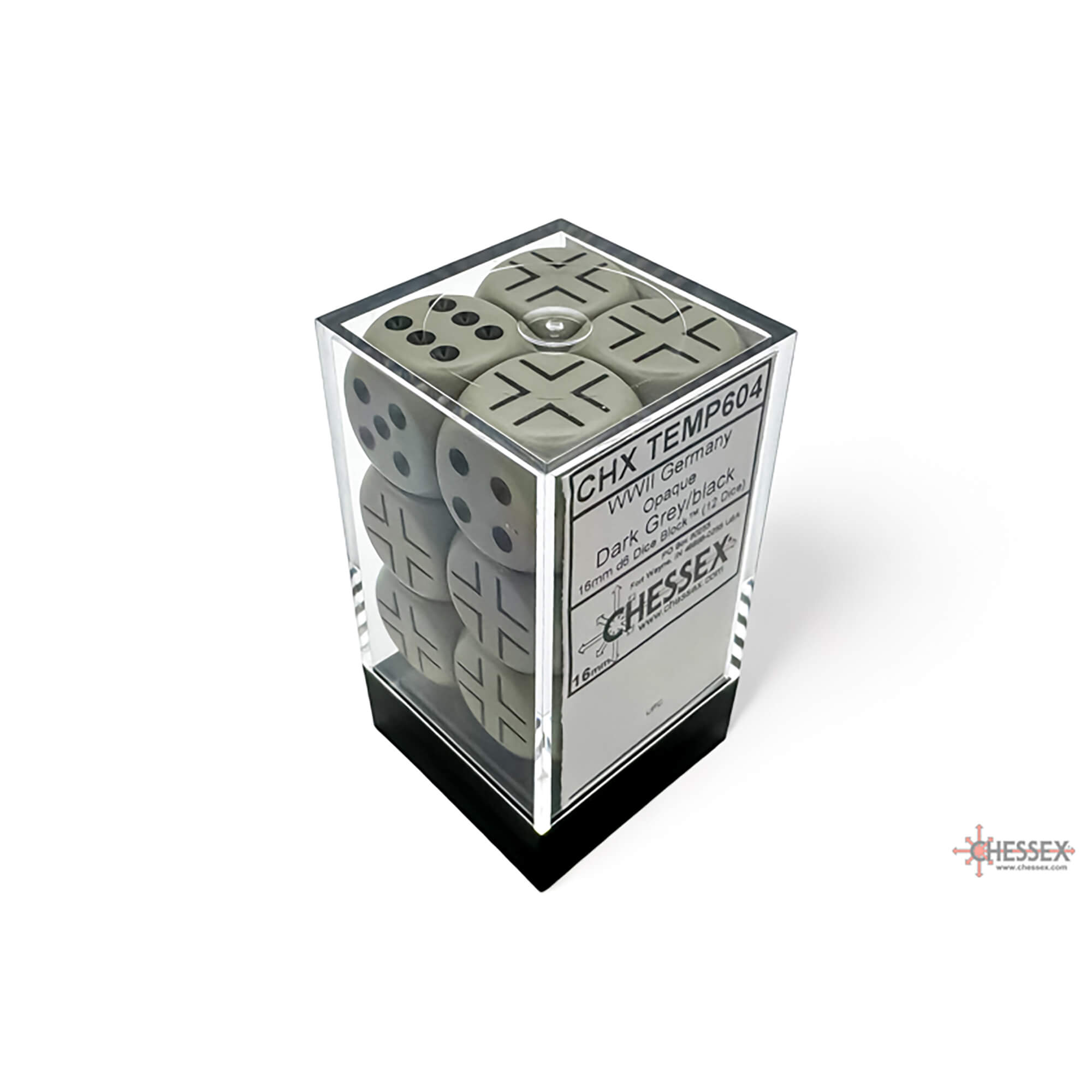 Chessex War Dice Opaque D6 sada 12ks 16mm šedo-černá