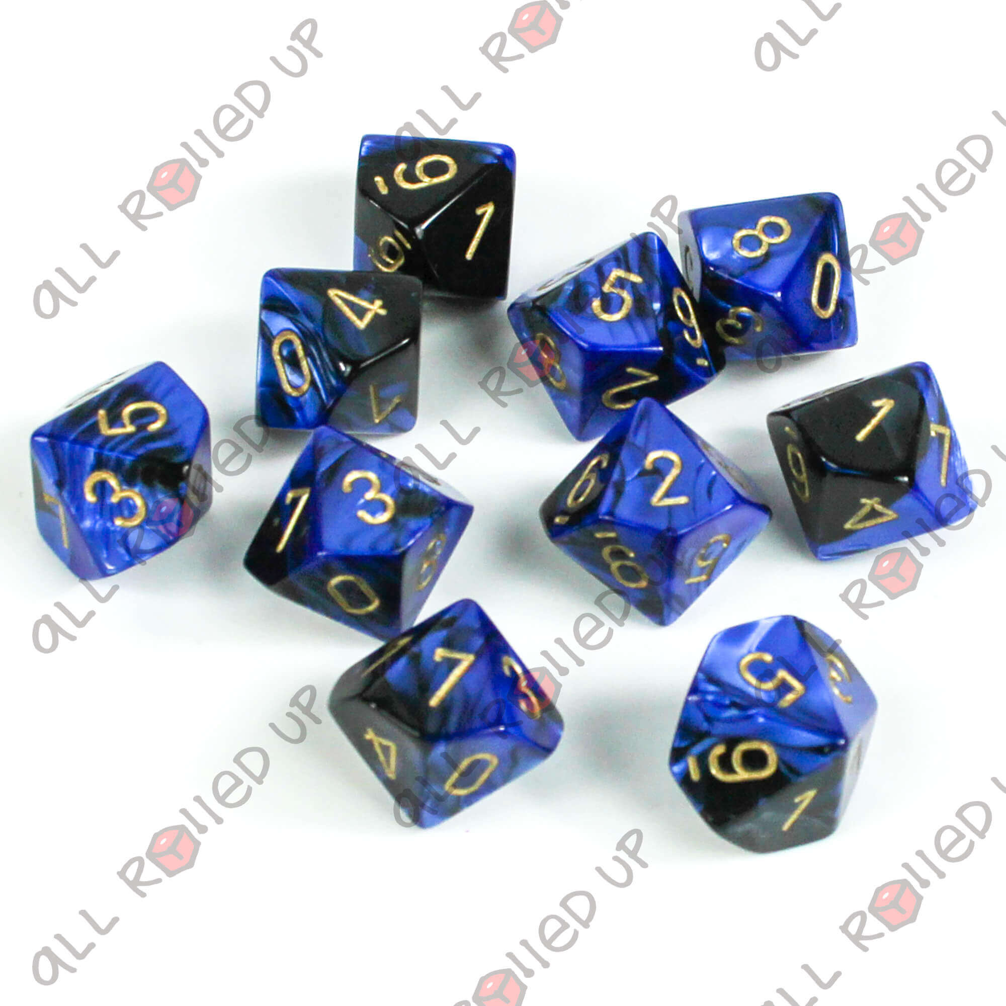 Chessex Gemini Black-Blue sada kostek D10 10 ks gold