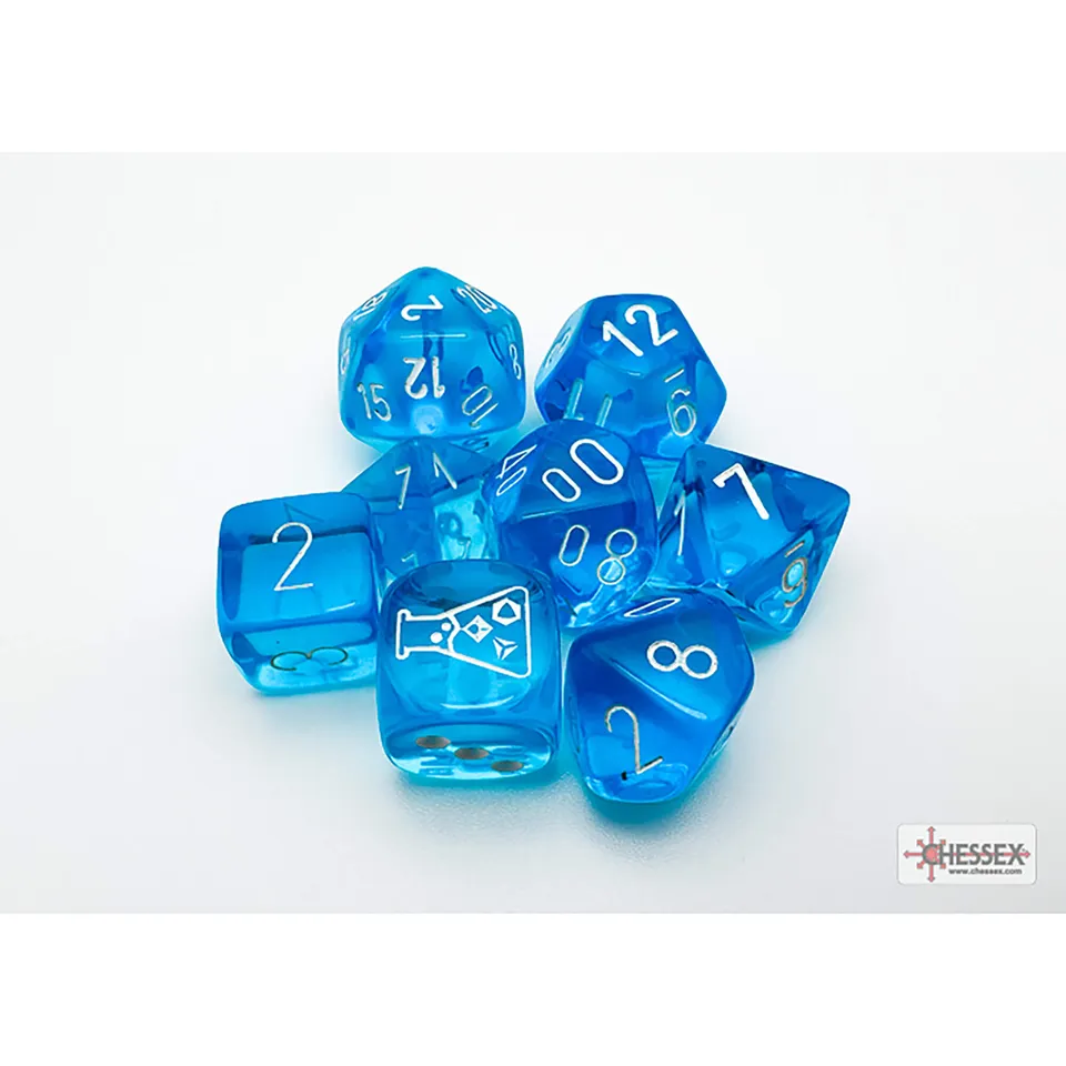 Chessex Lab Wave 7 Translucent Tropical Blue sada 8 kostek