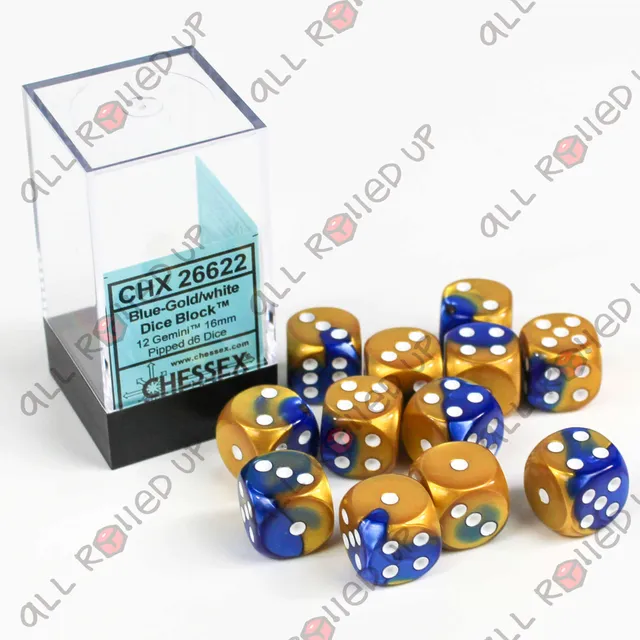 Chessex Gemini D6 12x16mm sada kostek Blue-Gold White 12 ks