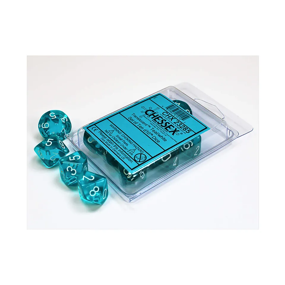 Chessex Translucent CHX23285 kostky D10 10 ks teal