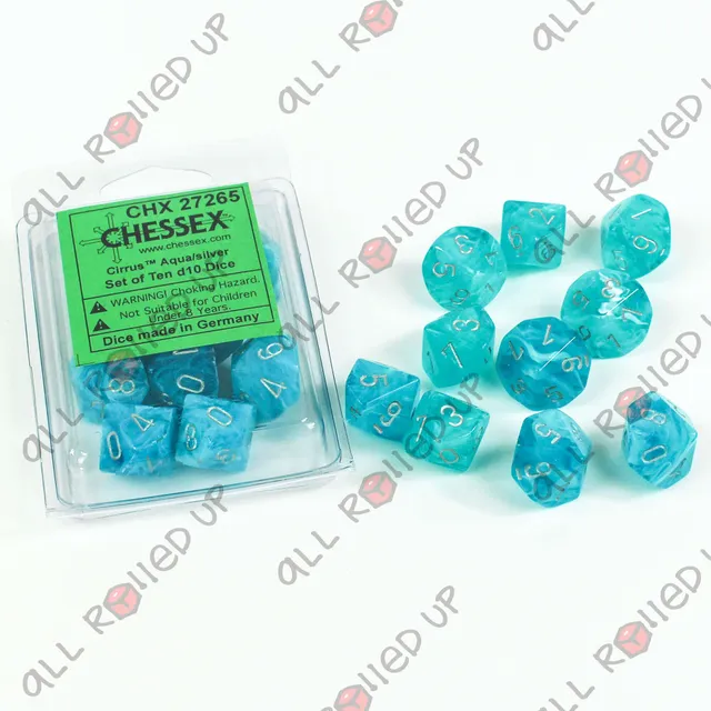 Chessex Cirrus Aqua Silver sada kostek D10 10 ks