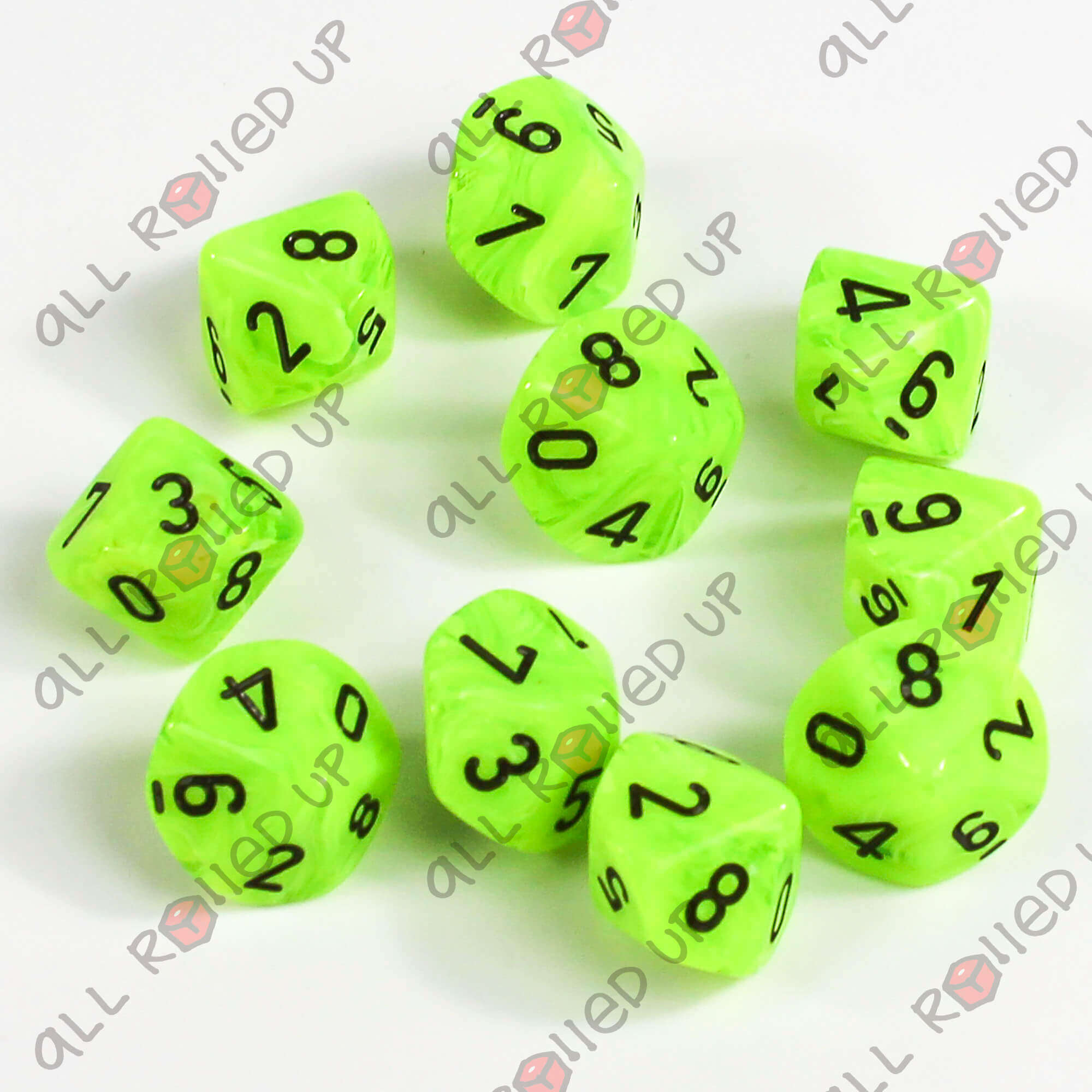 Chessex Vortex Bright Green Black sada kostek D10 10 ks