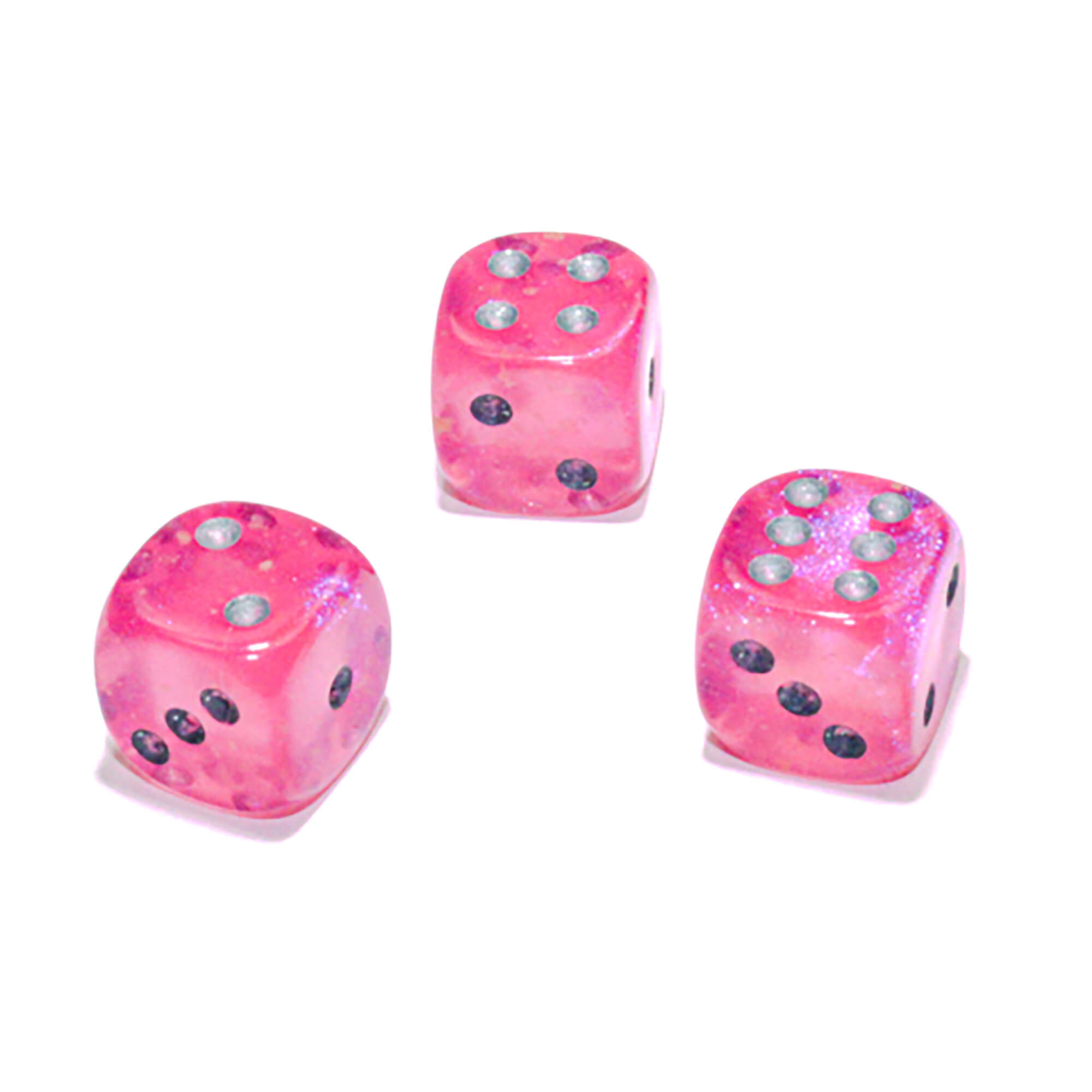 Chessex Borealis D6 sada kostek růžová stříbrná 36 ks