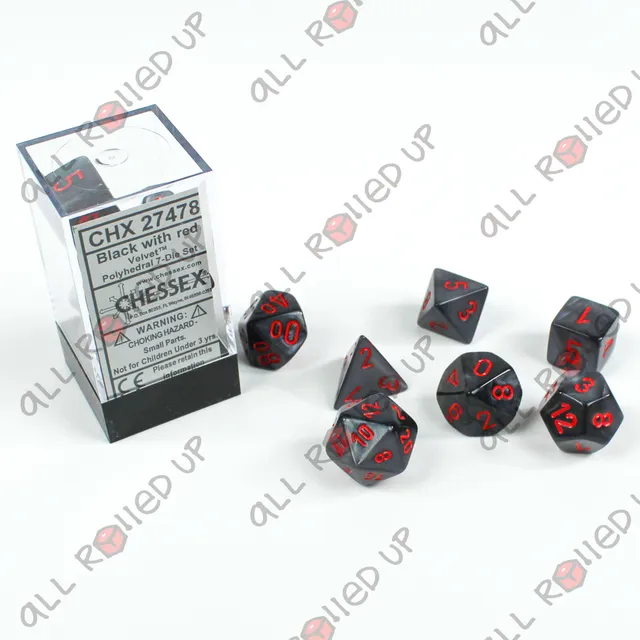 Chessex Velvet sada kostek 7 ks Black Red polyhedrální