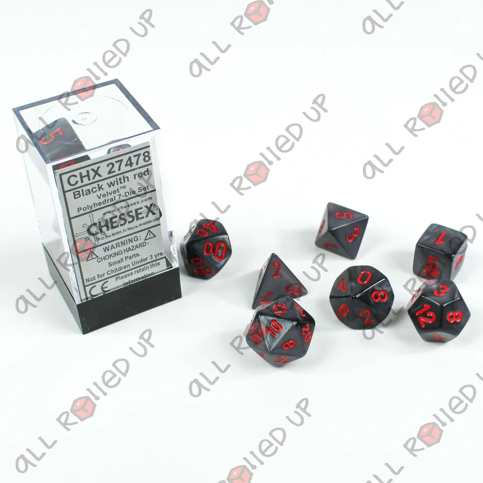 Chessex Velvet sada kostek 7 ks Black Red polyhedrální