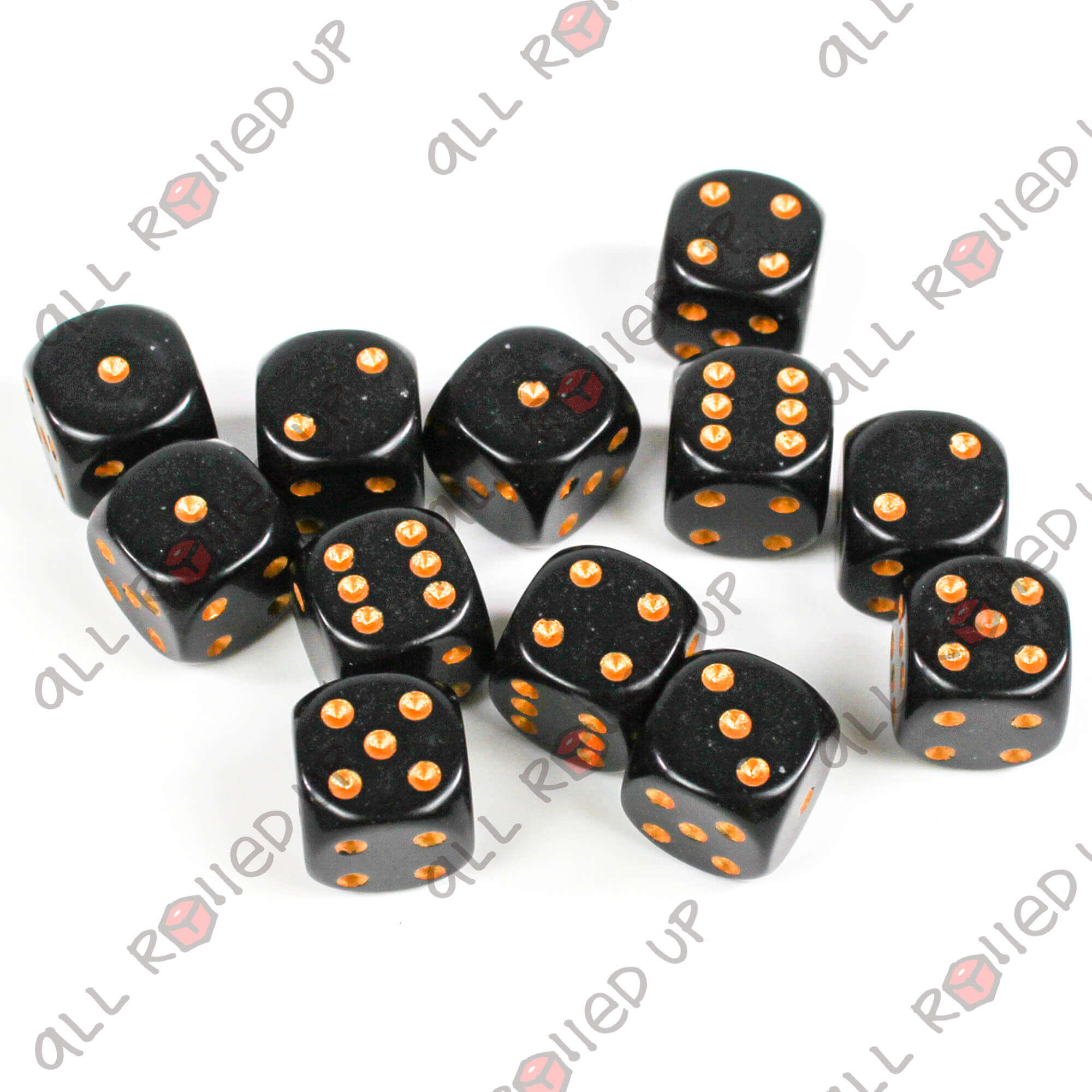 Chessex Opaque D6 sada 12 kostek Black Gold 16mm