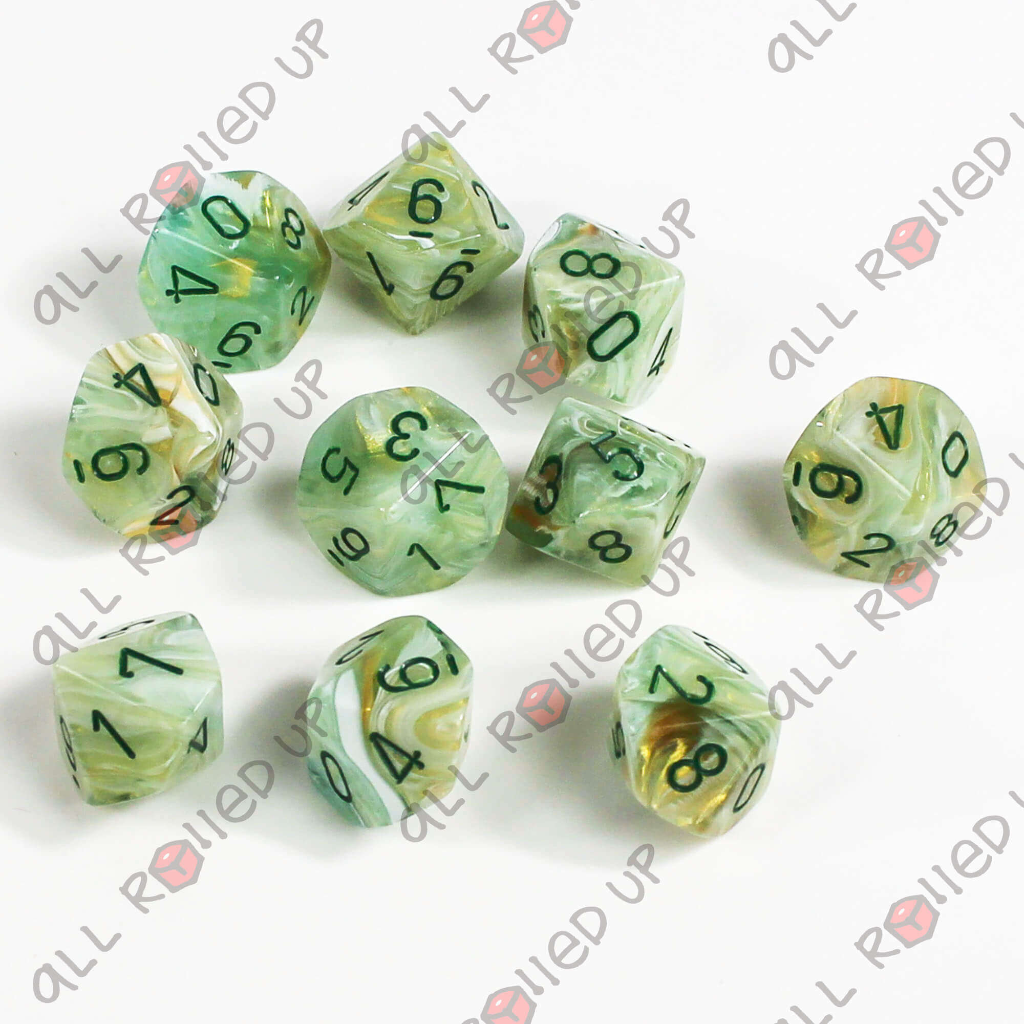 Chessex Marble Green Dark Green kostky D10 sada 10 ks