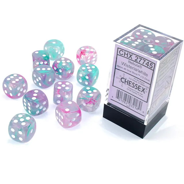 Chessex Nebula Wisteria D6 kostky 16 mm svítící 12 ks