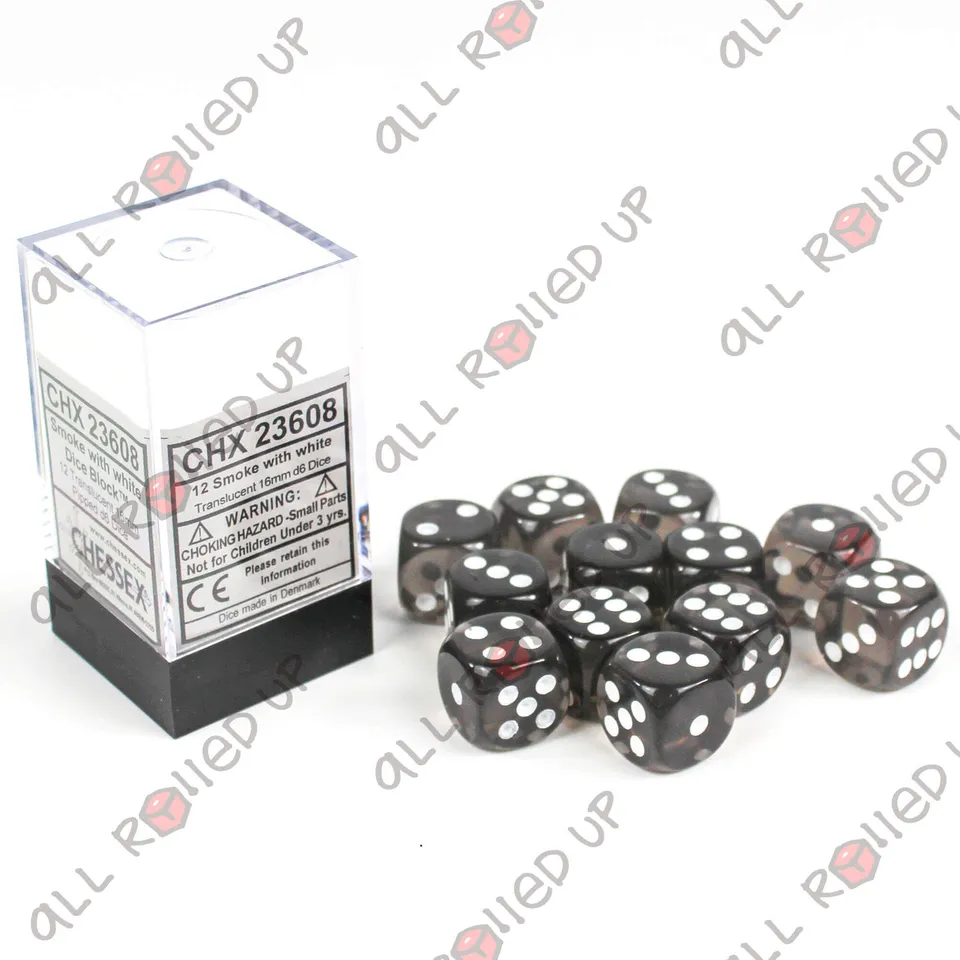 Chessex Translucent Smoke sada D6 kostek 12 ks 16mm