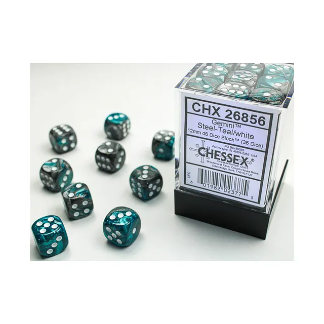 Chessex Gemini sada kostek D6 36 ks Steel-Teal 12mm