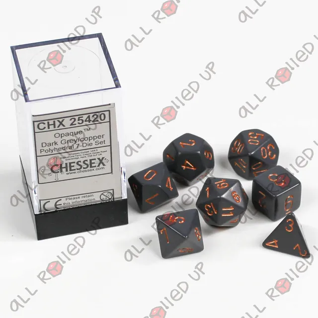 Chessex Opaque sada kostek 7 ks dark grey měděná