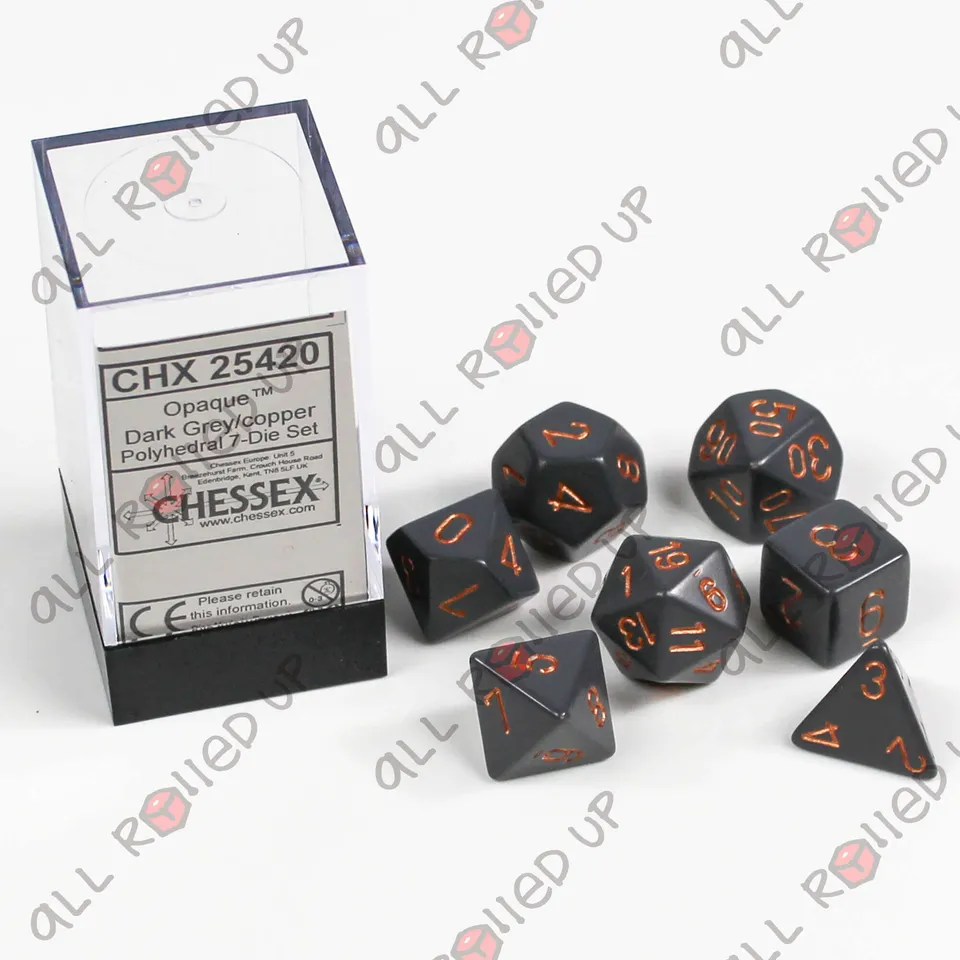 Chessex Opaque sada kostek 7 ks dark grey měděná