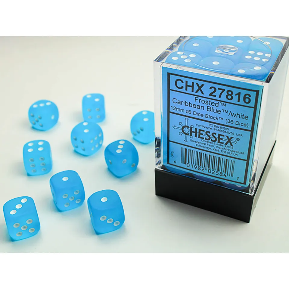 Chessex Frosted Caribbean Blue sada 36 kostek D6 12mm