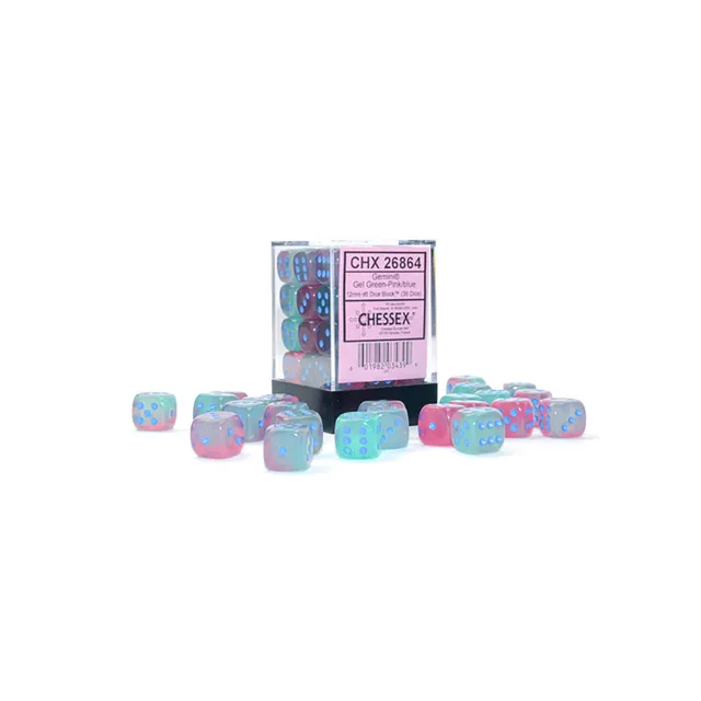 Chessex Gemini Gel D6 kostky 12mm 36ks zeleno-růžové