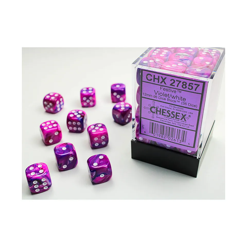 Chessex Festive Violet/white D6 kostky 12mm 36ks