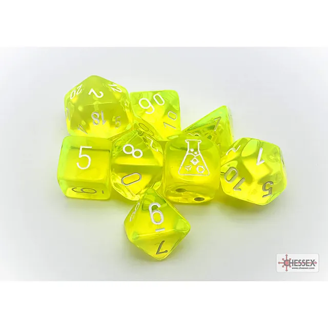 Chessex Lab Wave 7 sada kostek neonově žlutá 8 ks