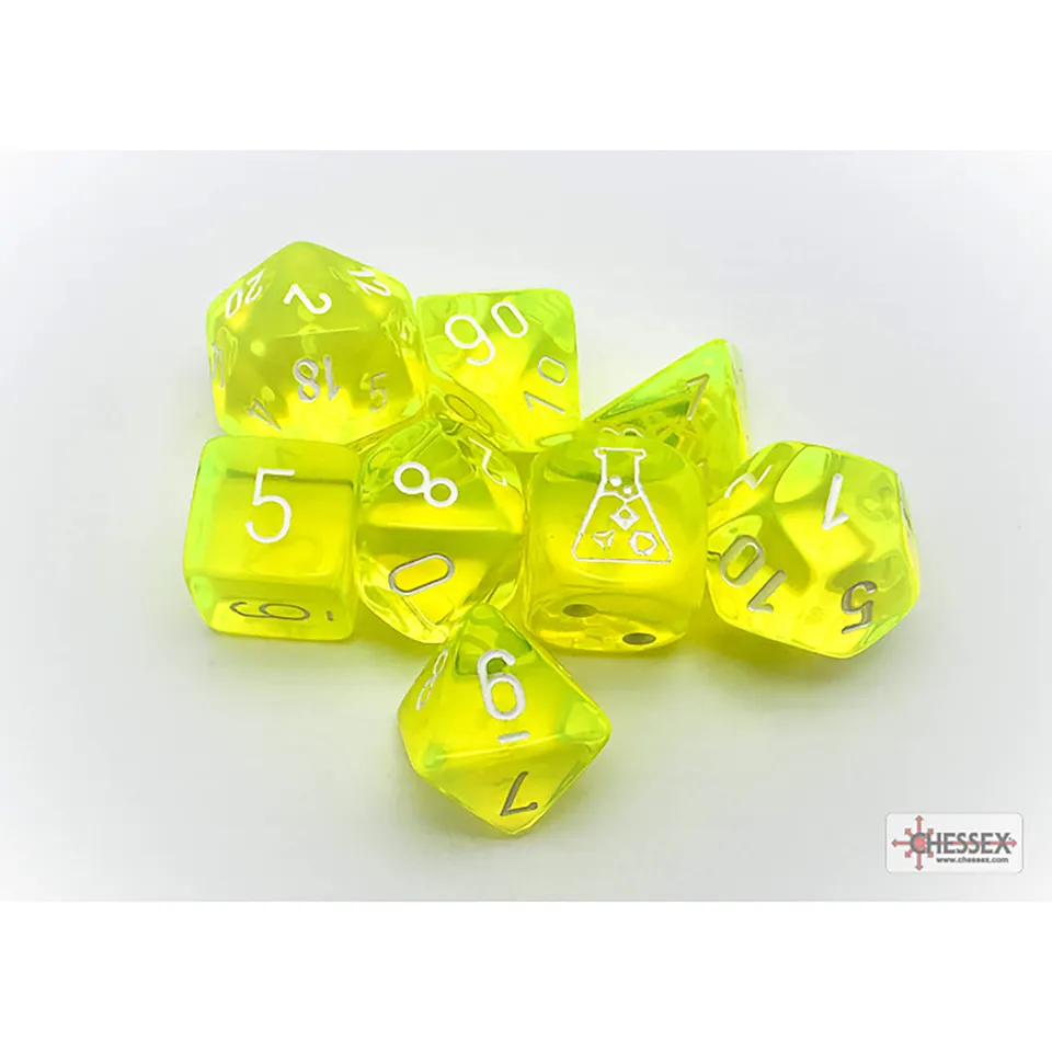 Chessex Lab Wave 7 sada kostek neonově žlutá 8 ks