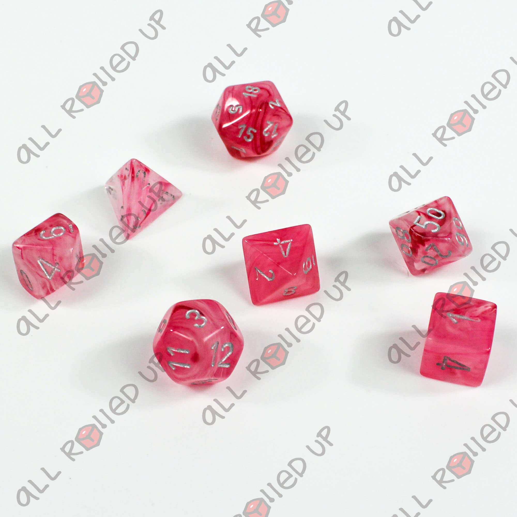 Chessex Ghostly Glow Pink Silver RPG kostky sada 7 ks