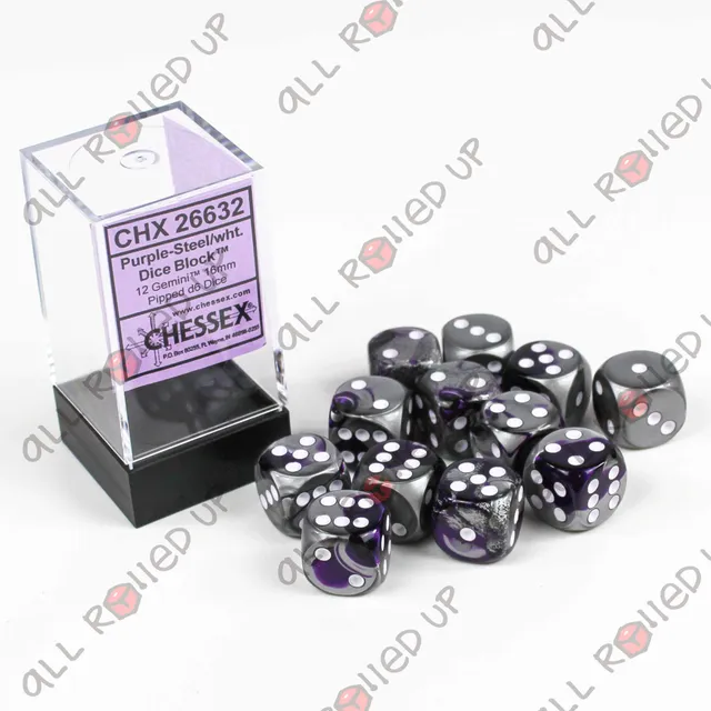 Chessex Gemini Purple-Steel sada kostek D6 12 ks 16 mm