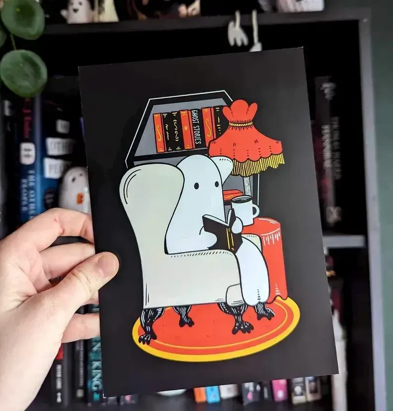 All Rolled Up Midnight Library art print A5 duchové